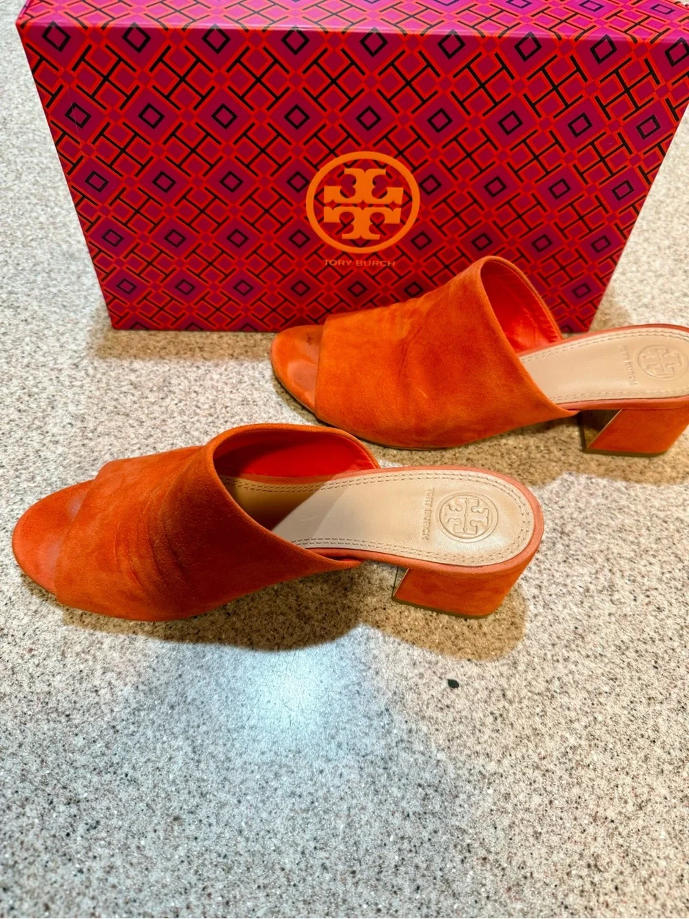 Tory Burch VGUC Salinas Suede Slide Heels Orange Size 8